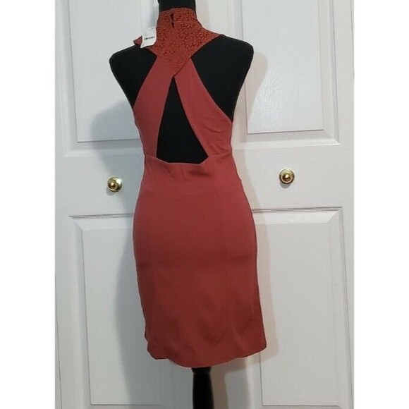 NWT Free People Women’s S Rust Pencil Mini Dress Lace Neck Open Back Bodycon - Picture 2 of 7